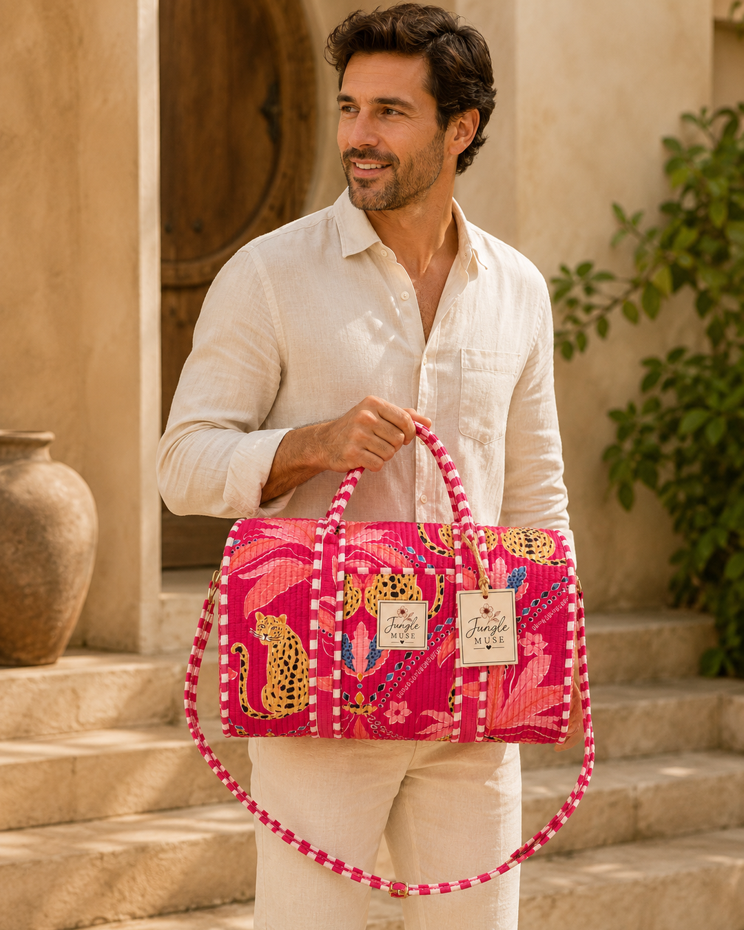 Pink Leopard Quilted Duffle Bag