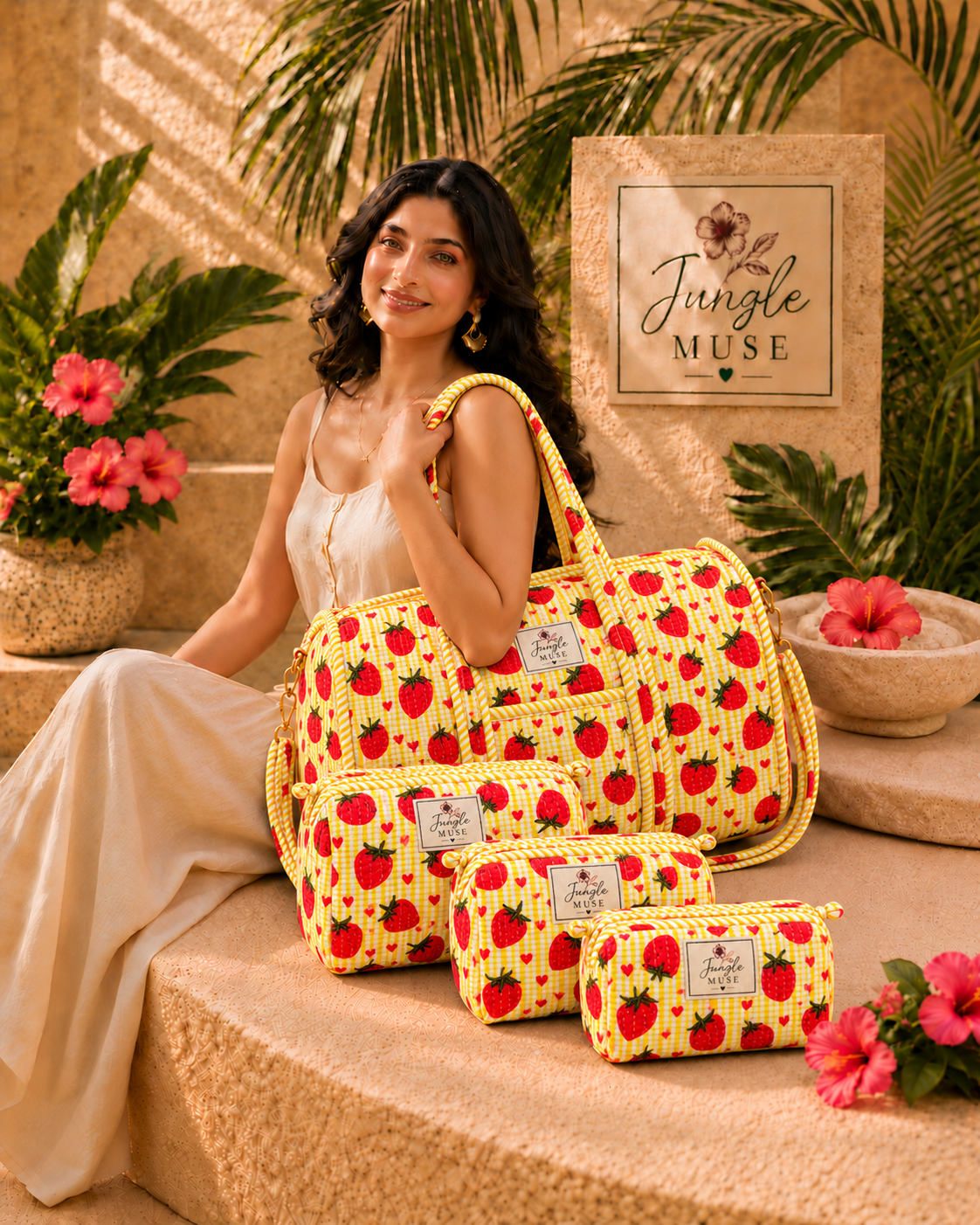 Strawberry Fields Quilted Duffle & Pouch Set