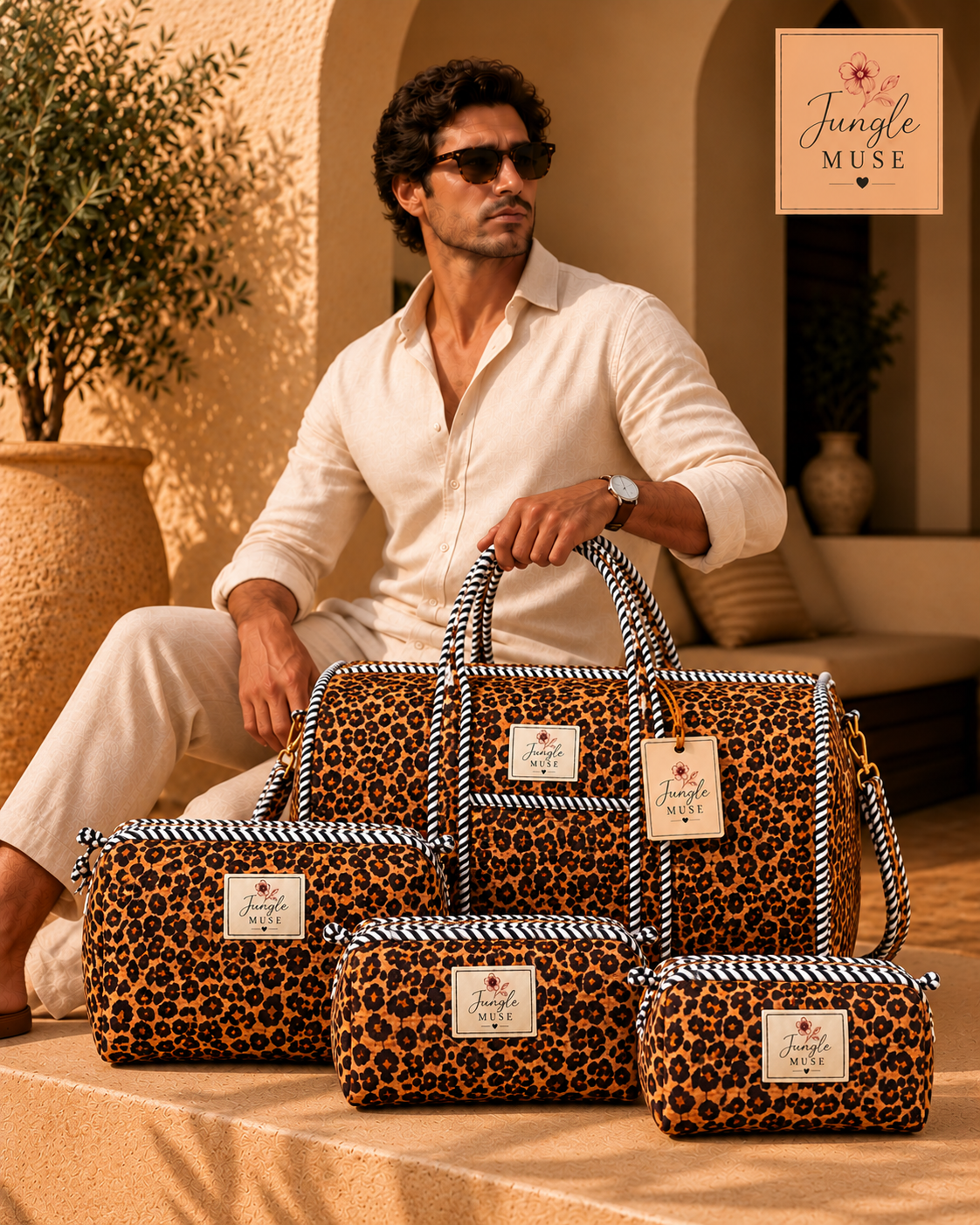 Wild Cheetah Print Quilted Duffle & Pouch Set