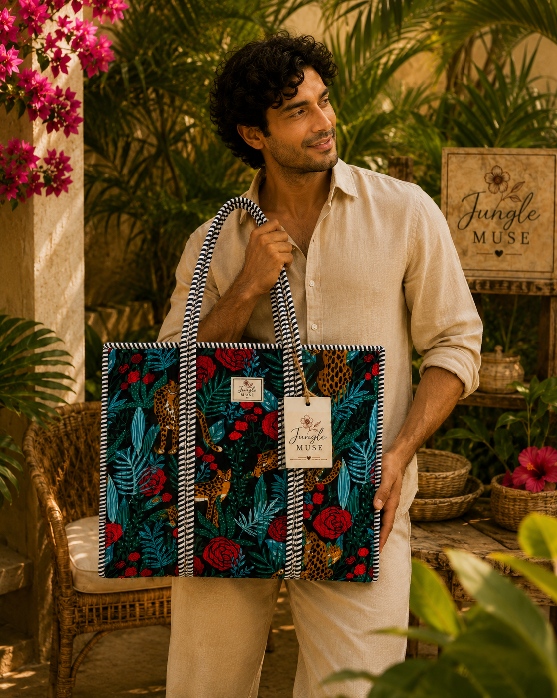 Noir Rose Safari Quilted Tote Bag