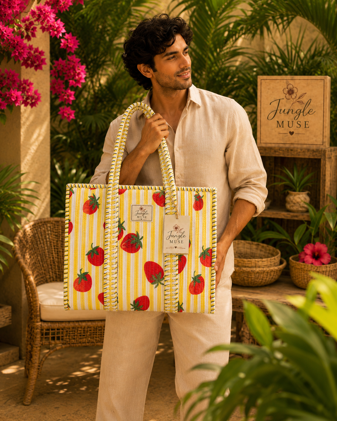 Strawberry Sunshine Quilted Tote Bag