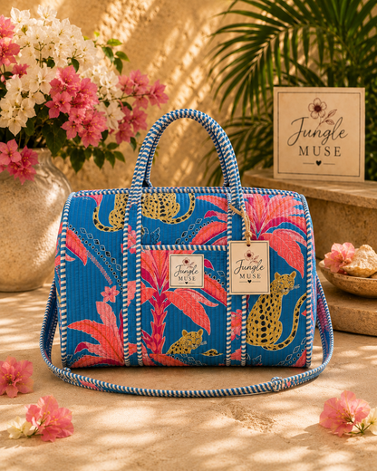 Tropical Leopard Quilted Duffle Bag
