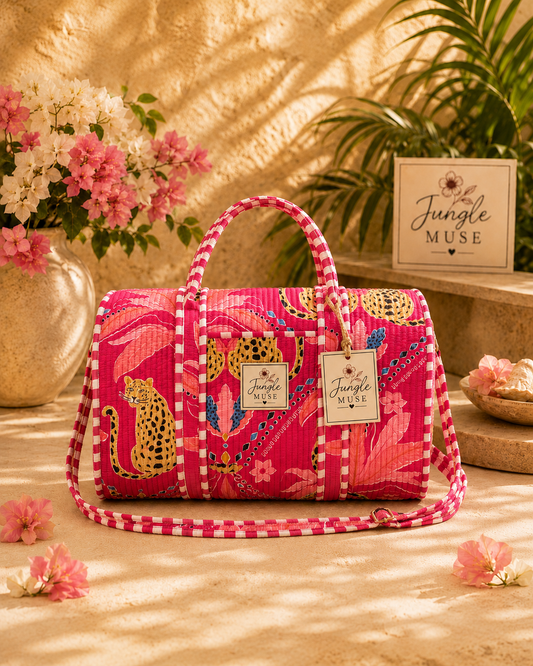 Pink Leopard Quilted Duffle Bag
