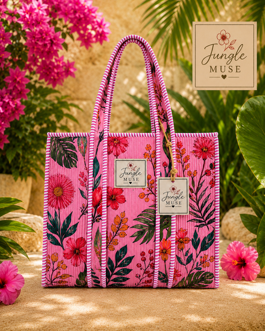 Pink Botanica Quilted Tote Bag