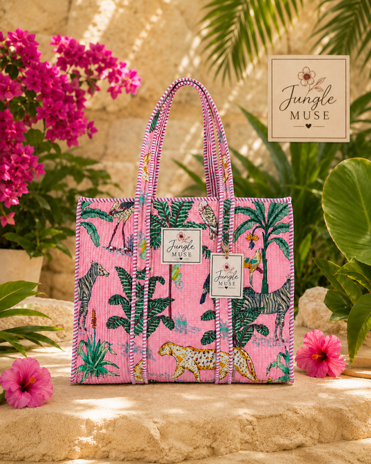 Pink Safari Quilted Tote Bag