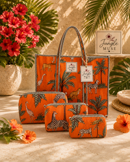Orange Safari Quilted Tote Bag & Pouch Set