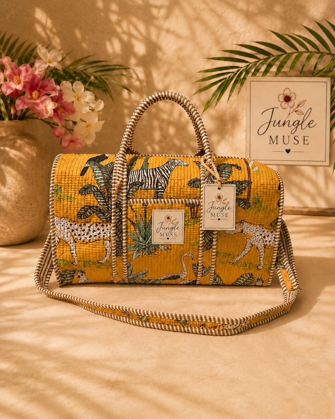 Golden Safari Quilted Duffle Bag