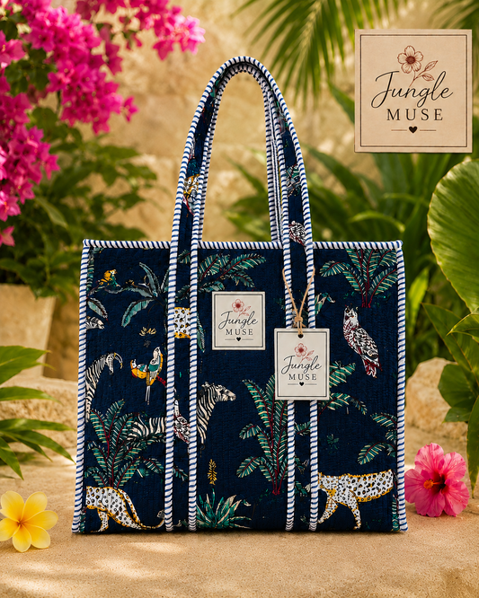Dark Blue Safari Quilted Tote Bag
