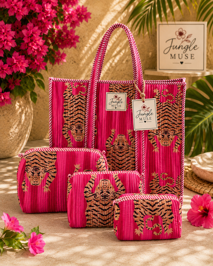 Pink Panther Quilted Tote Bag & Pouch Set