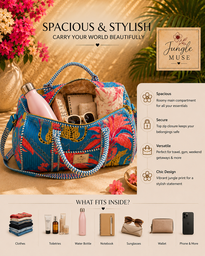 Tropical Leopard Quilted Duffle Bag