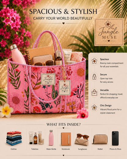 Pink Botanica Quilted Tote Bag
