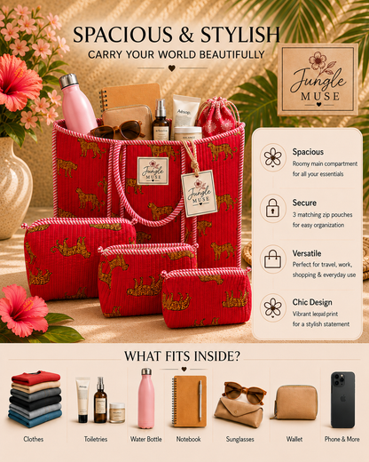 Ruby Leopard Quilted Tote & Pouch Set