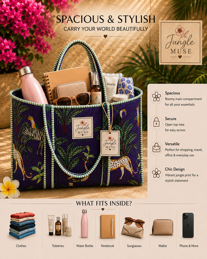 Dark Blue Safari Quilted Tote Bag