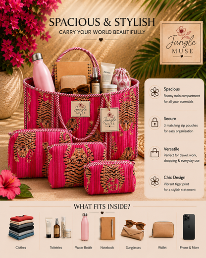 Pink Panther Quilted Tote Bag & Pouch Set