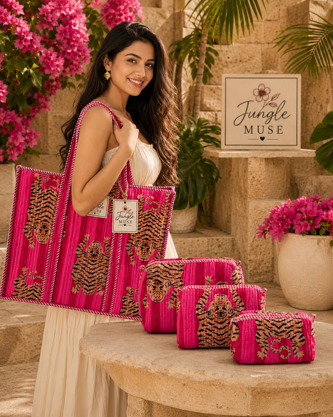 Pink Panther Quilted Tote Bag & Pouch Set
