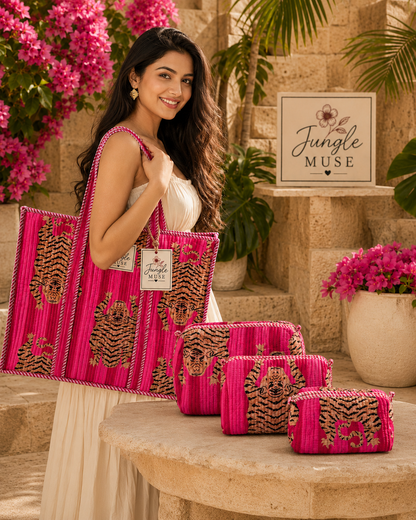 Pink Panther Quilted Tote Bag & Pouch Set