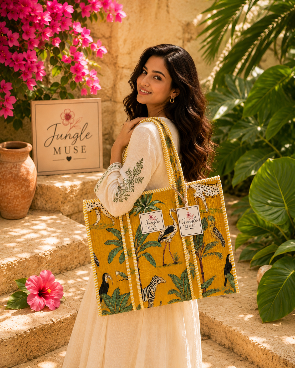 Golden Savannah Quilted Tote Bag