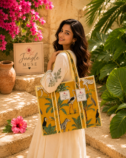 Golden Savannah Quilted Tote Bag