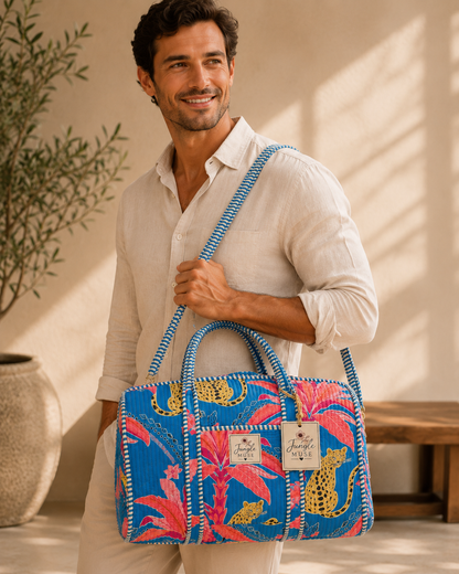 Tropical Leopard Quilted Duffle Bag