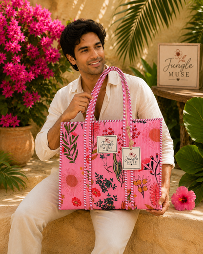 Pink Botanica Quilted Tote Bag