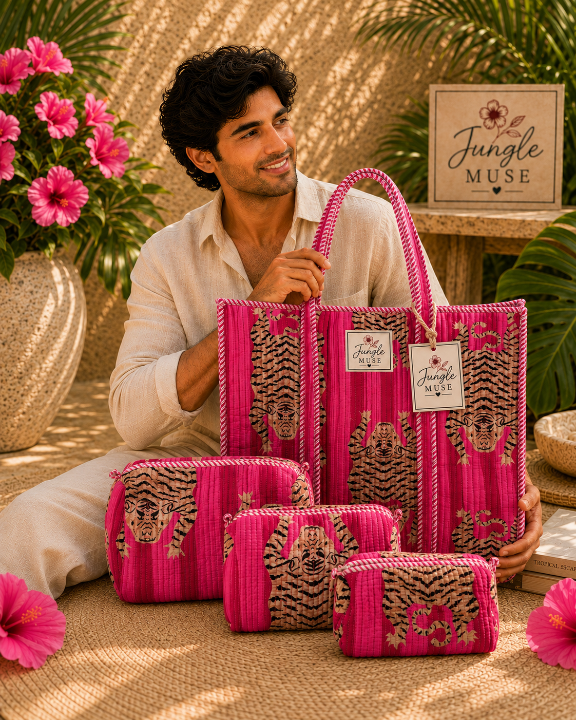 Pink Panther Quilted Tote Bag & Pouch Set