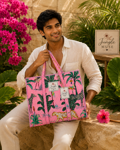 Pink Safari Quilted Tote Bag
