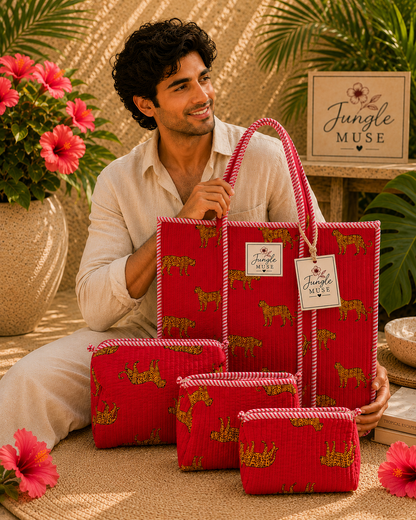 Ruby Leopard Quilted Tote & Pouch Set