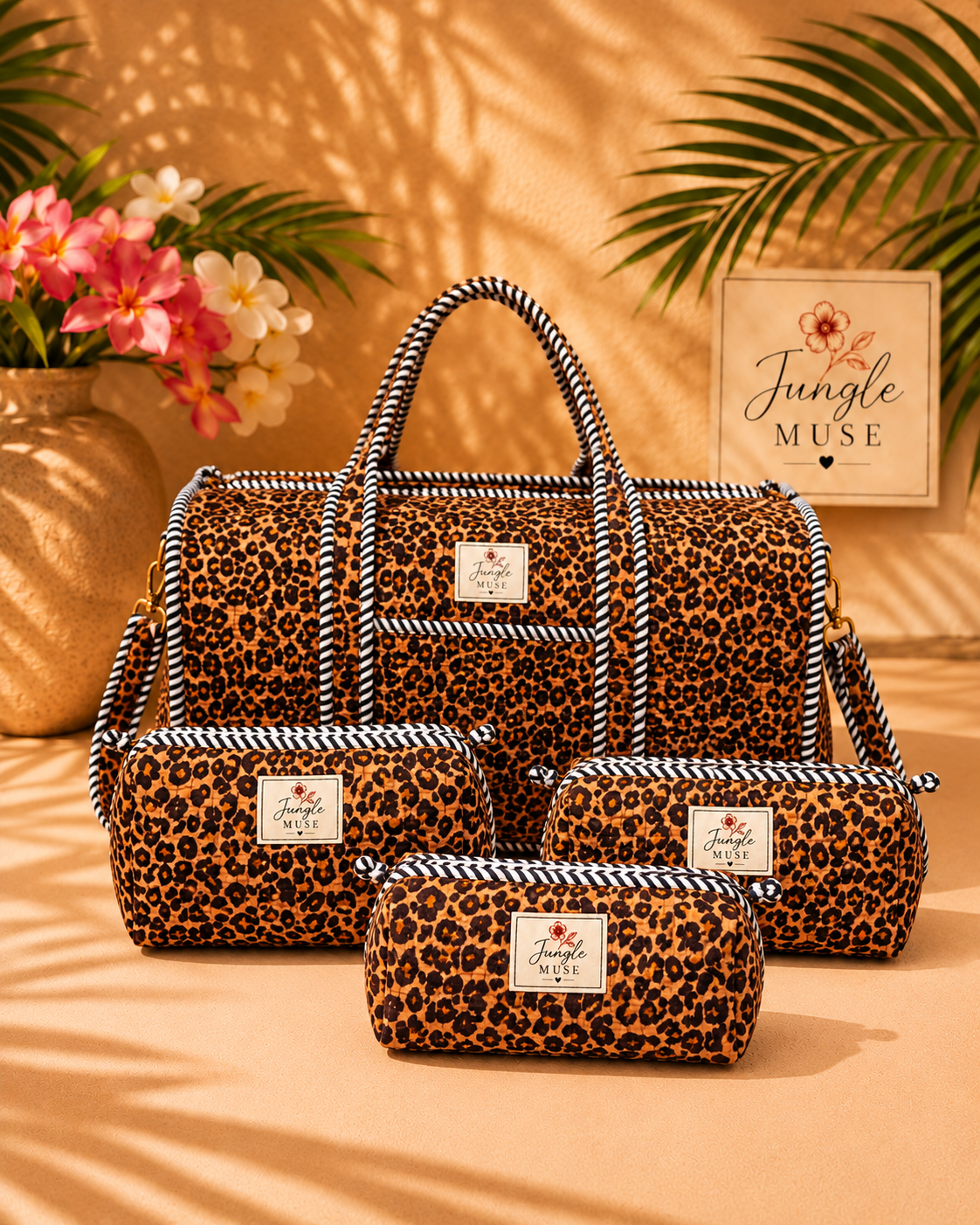 Wild Cheetah Print Quilted Duffle & Pouch Set