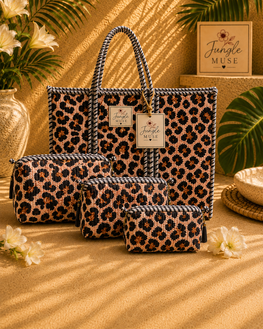 Sunset Leopard Quilted Tote & Pouch Set