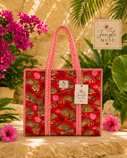 Scarlet Tiger Quilted Tote Bag