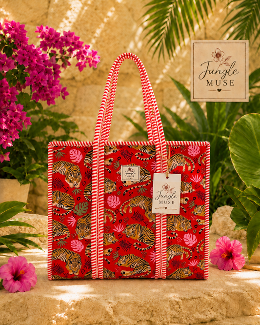 Scarlet Tiger Quilted Tote Bag