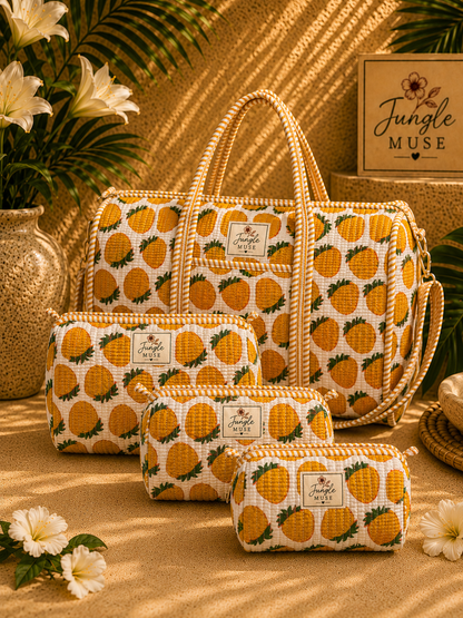 Yellow Pineapple Bloom Quilted Duffle & Pouch Set