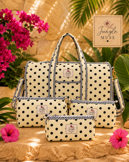 Monochrome Polka Dot Quilted Duffle & Pouch Set