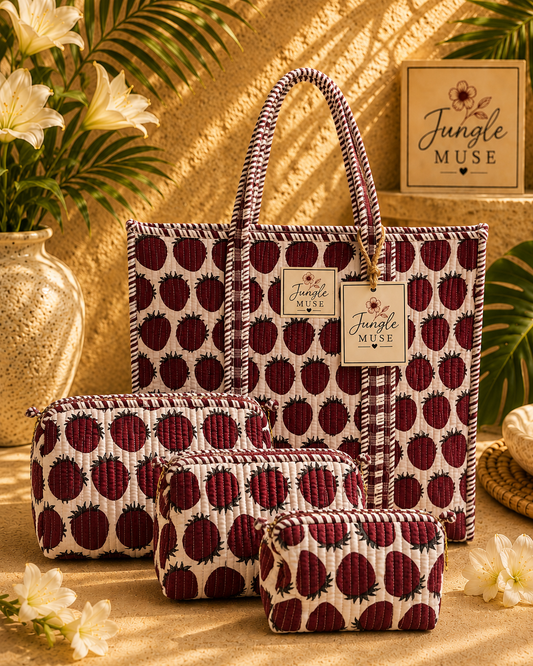 Berry Bloom Quilted Tote & Pouch Set