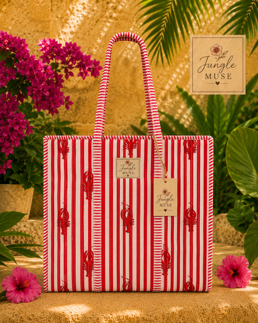 Red Lobster Stripe Quilted Tote Bag