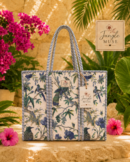 Vintage Garden Jungle Quilted Tote Bag