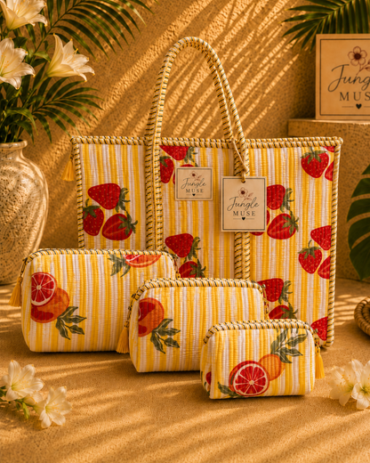 Strawberry Sunshine Quilted Tote & Pouch Set