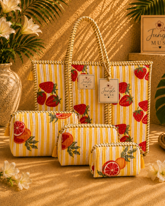 Strawberry Sunshine Quilted Tote & Pouch Set
