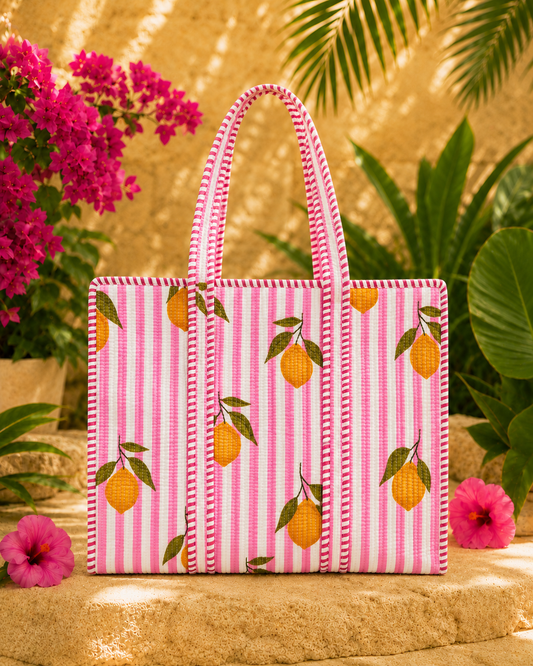 Pink Lemonade Quilted Tote Bag