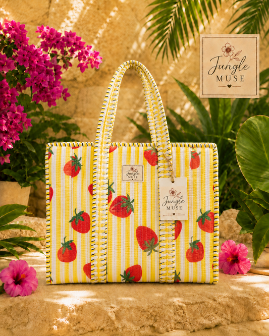 Strawberry Sunshine Quilted Tote Bag