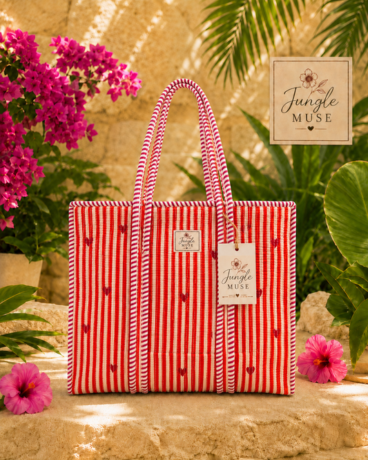 Sweetheart Stripe Quilted Tote Bag