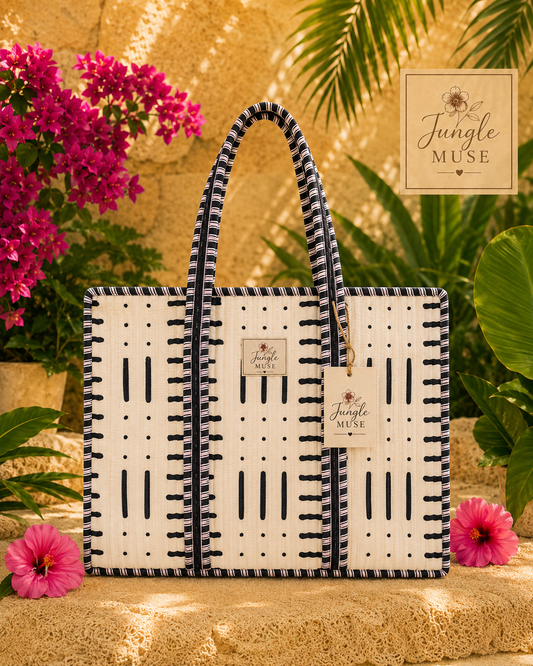Monochrome Muse Quilted Tote Bag