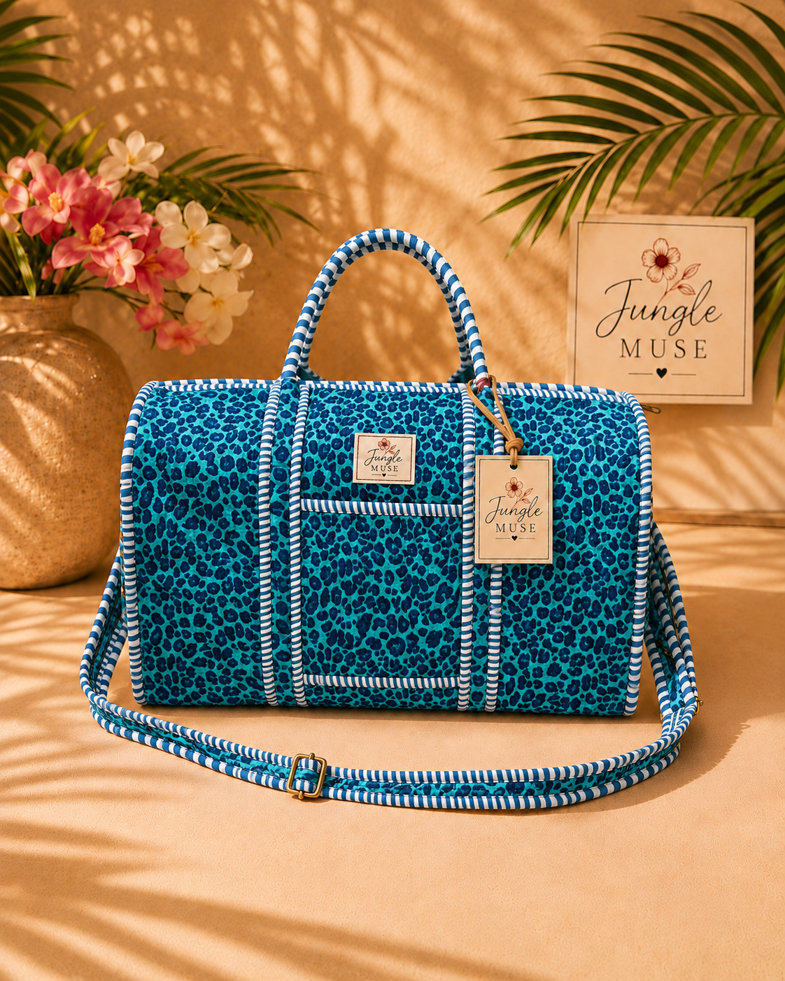 Blue Leopard Luxe Duffle Bag