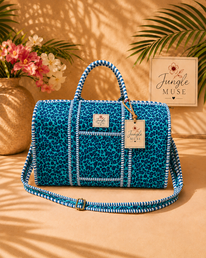 Blue Leopard Luxe Duffle Bag