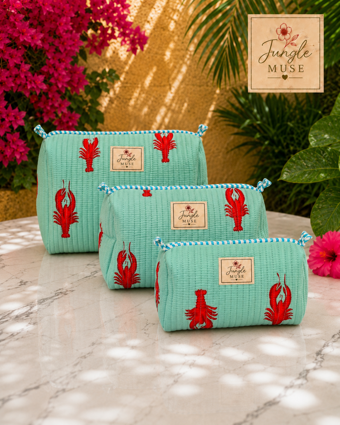 Lobster Lagoon Quilted Pouch Set