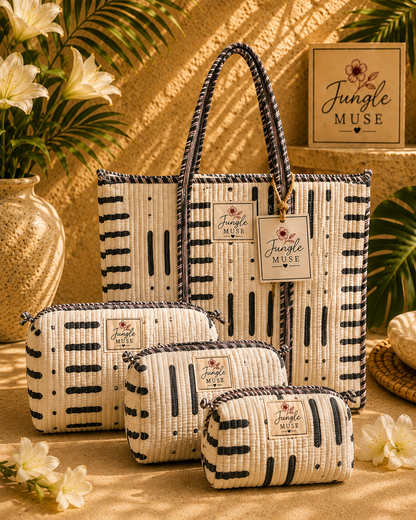 Monochrome Muse Quilted Tote & Pouch Set