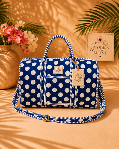 Navy Polka Luxe Duffle Bag