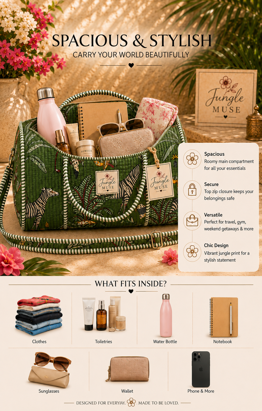 Emerald Safari Quilted Duffle Bag