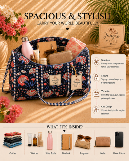 Midnight Bloom Quilted Duffle Bag