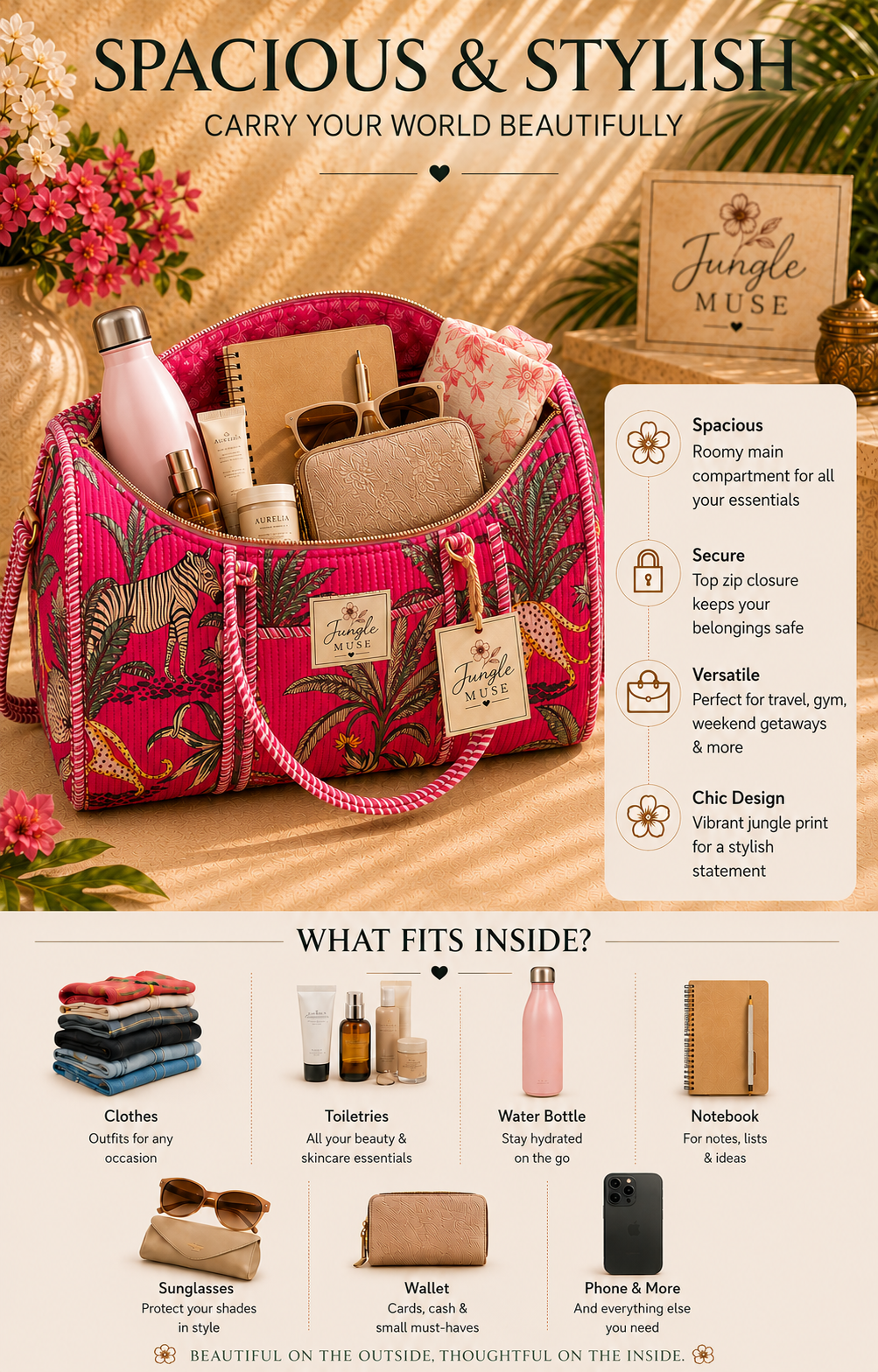 Pink Safari Quilted Duffle Bag